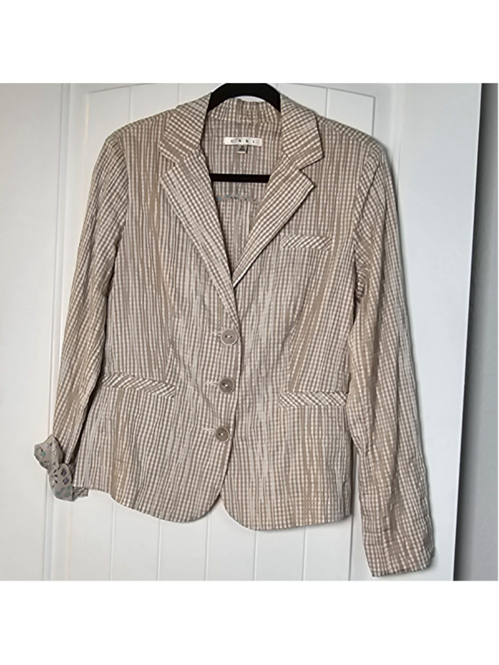 CAbi med cream, white plaid blazer